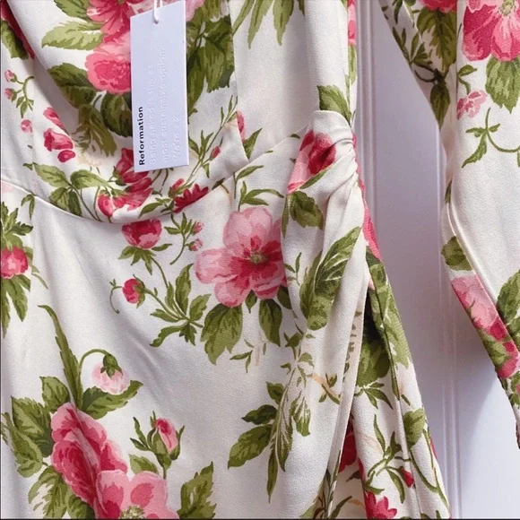 Reformation Hilda Floral Print Ruched Smocked Midi Dress In Jardin NWT Size 10 - Picture 10 of 15